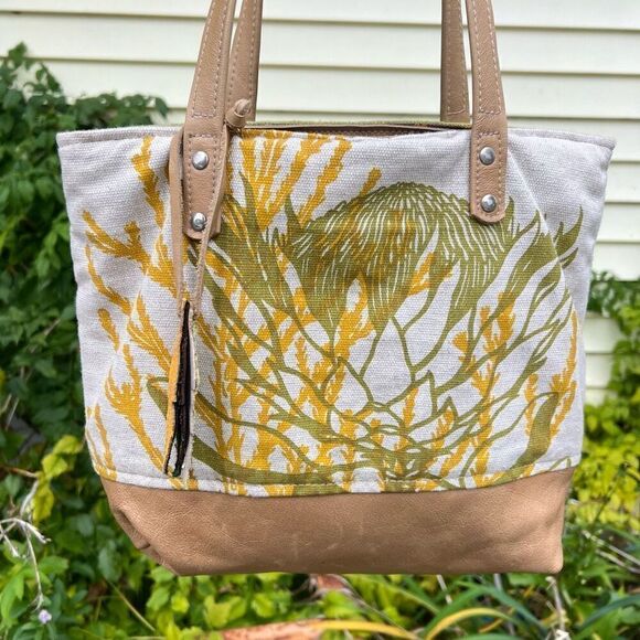 Wildside Canvas & Leather Shoulder Bag Dual Top Handle Nature Inspired Tote Bag - Picture 1 of 16